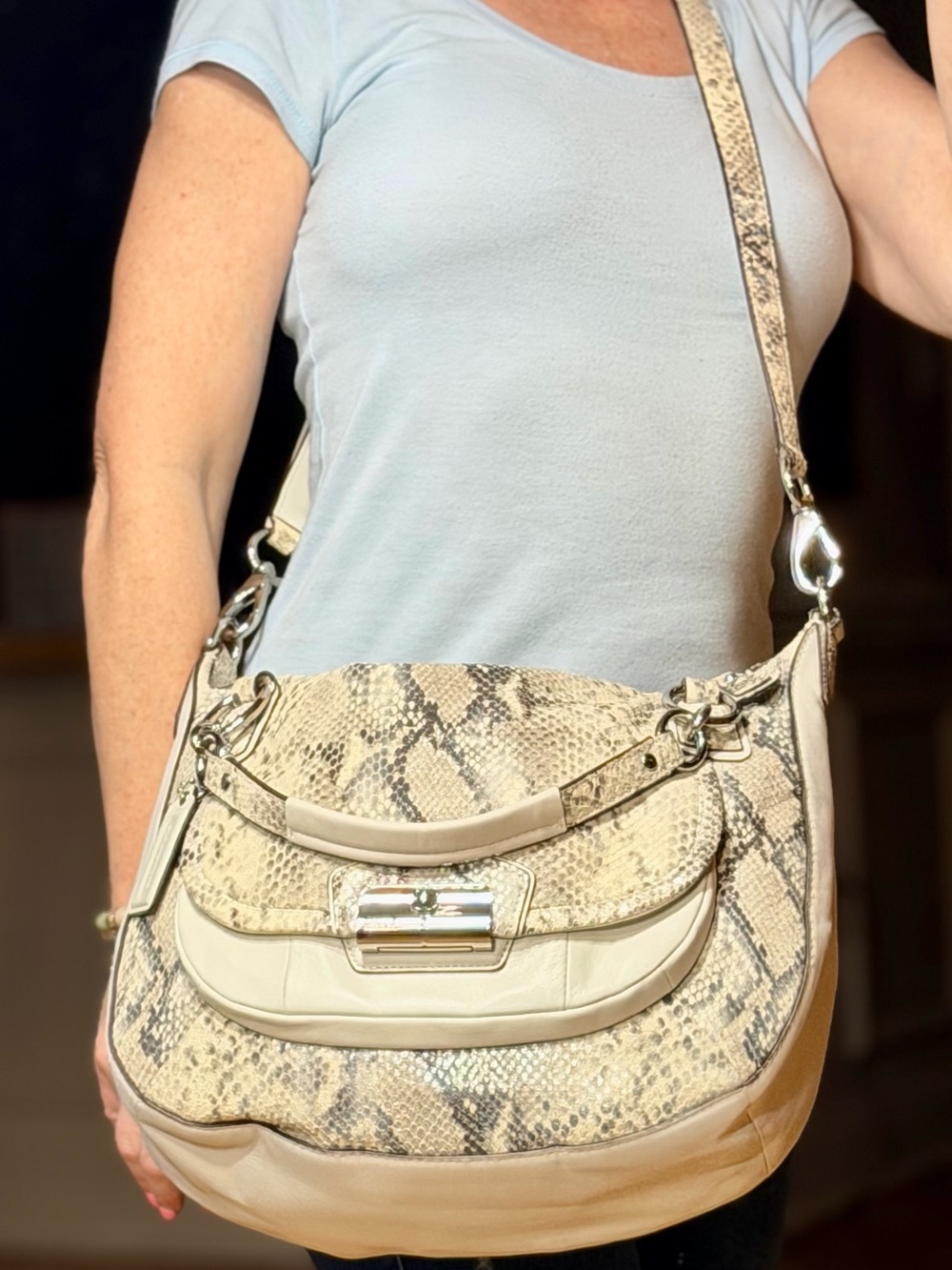 Coach Rare 2011 Kristin Python Embossed Leather Convertible Hobo Bag EUC